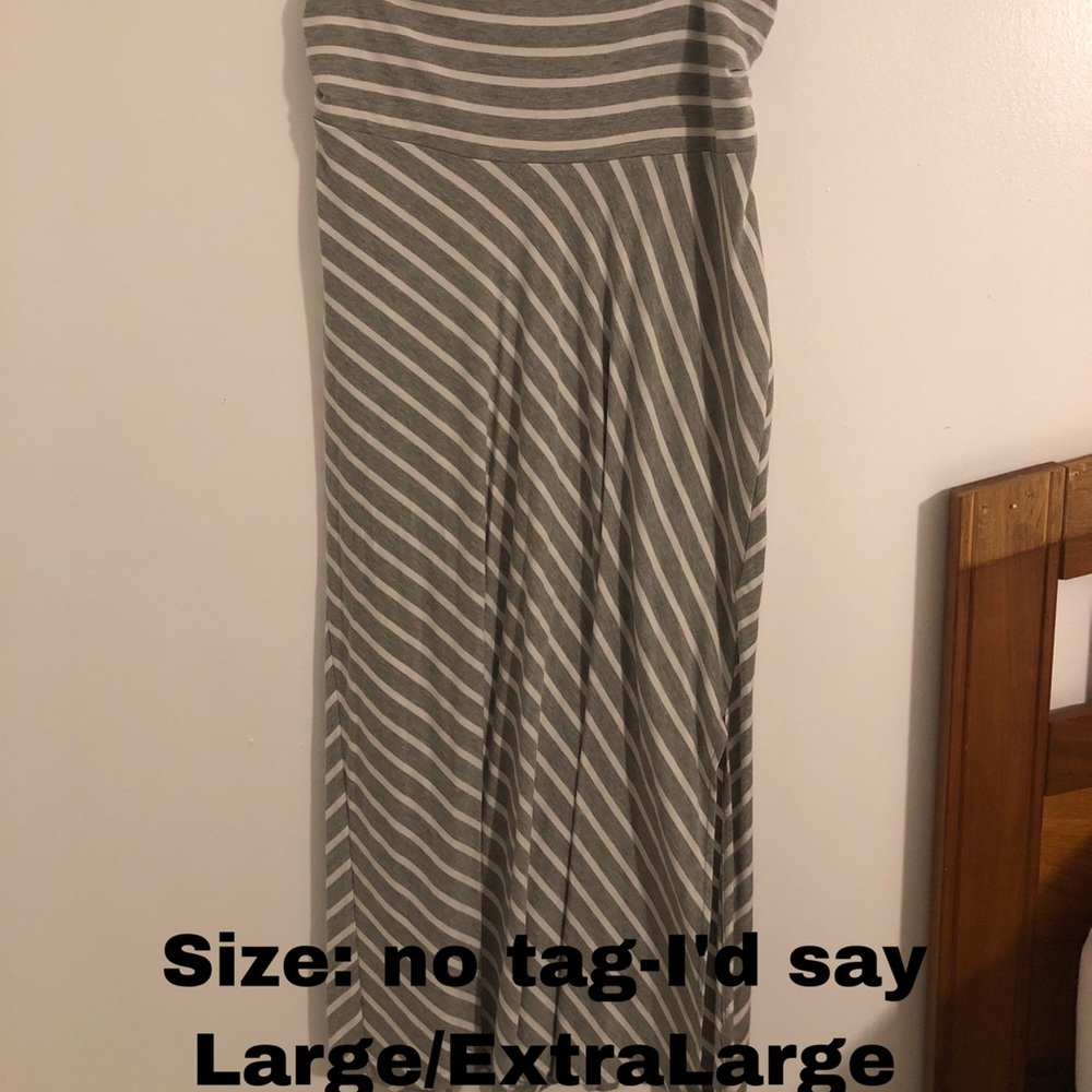 Grey & white striped maxi skirt with side slit